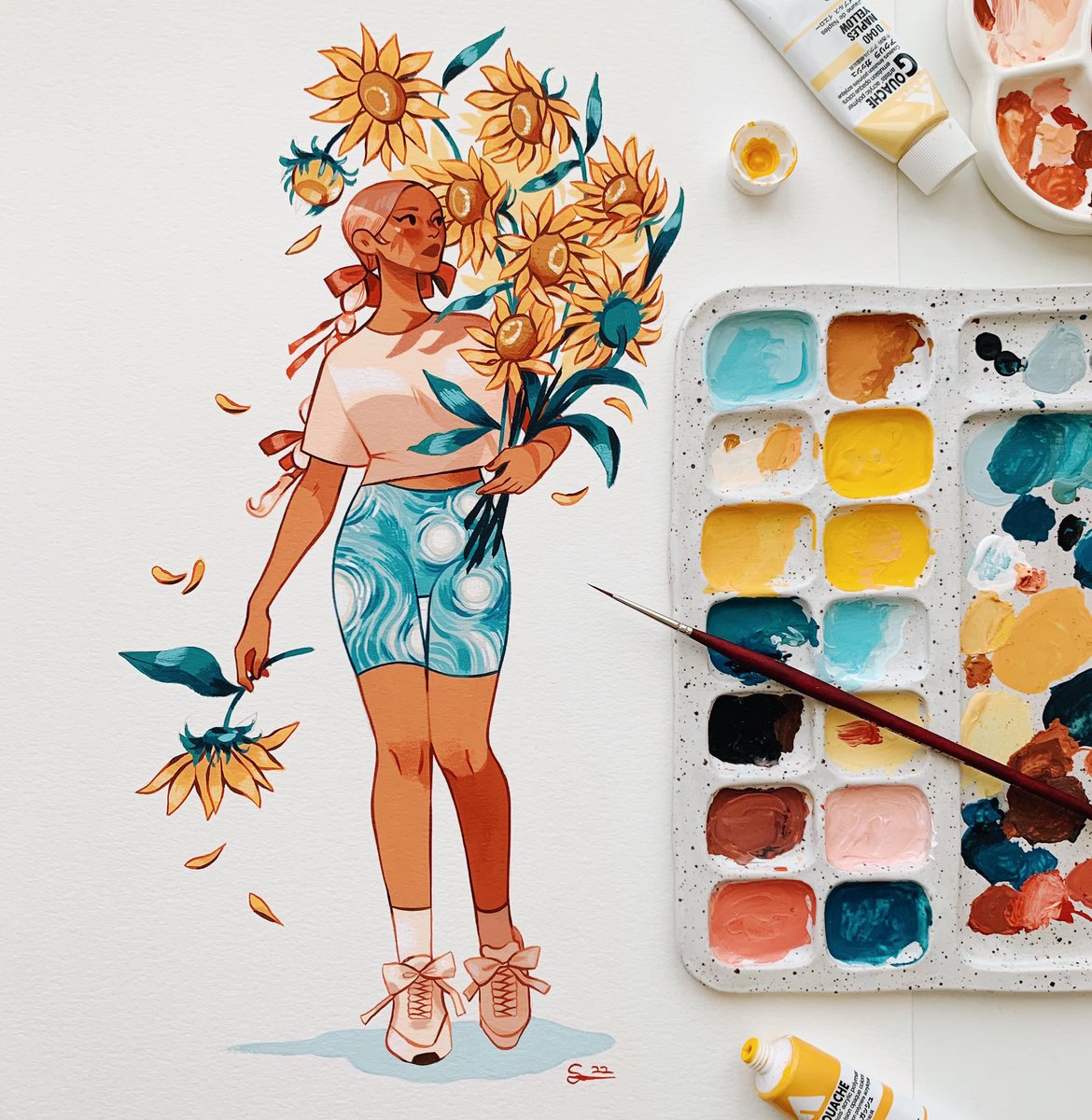 I just finished reading Van Gogh’s biography and he used to say his happy colors were yellow and blue so I thought I’d paint a little something 🌻💙✨