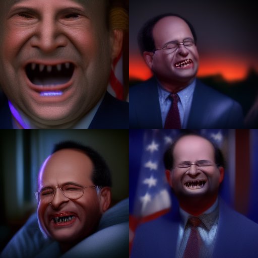 nchlswss's tweet photo. Smiling George Costanza wakes up shocked to learn he's the next President of the United States, horror, sharp teeth, highly detailed, backlit, cinematic, 16:9, high resolution @midjourney #midjourney #GeorgeCostanza https://t.co/Uc1tr7nA3D
