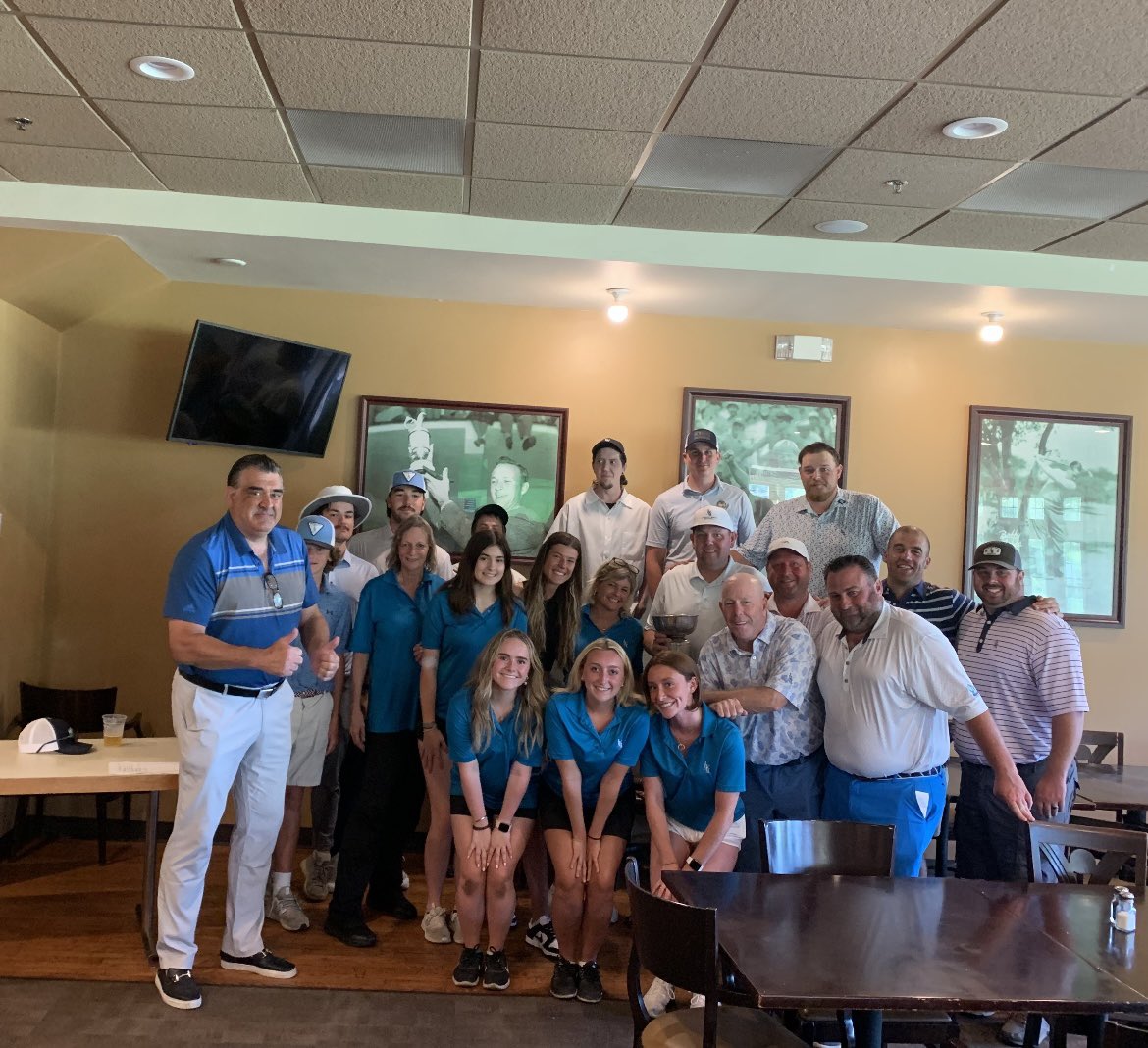 HarmonGolf's tweet photo. Congrats to Jay Harrington and Rory O’Donnell 2022 Sim Cup Champs in white hats! Our STAFF was AMAZING we needed a TEAM picture! #smiledad https://t.co/3ns1iGGXoJ