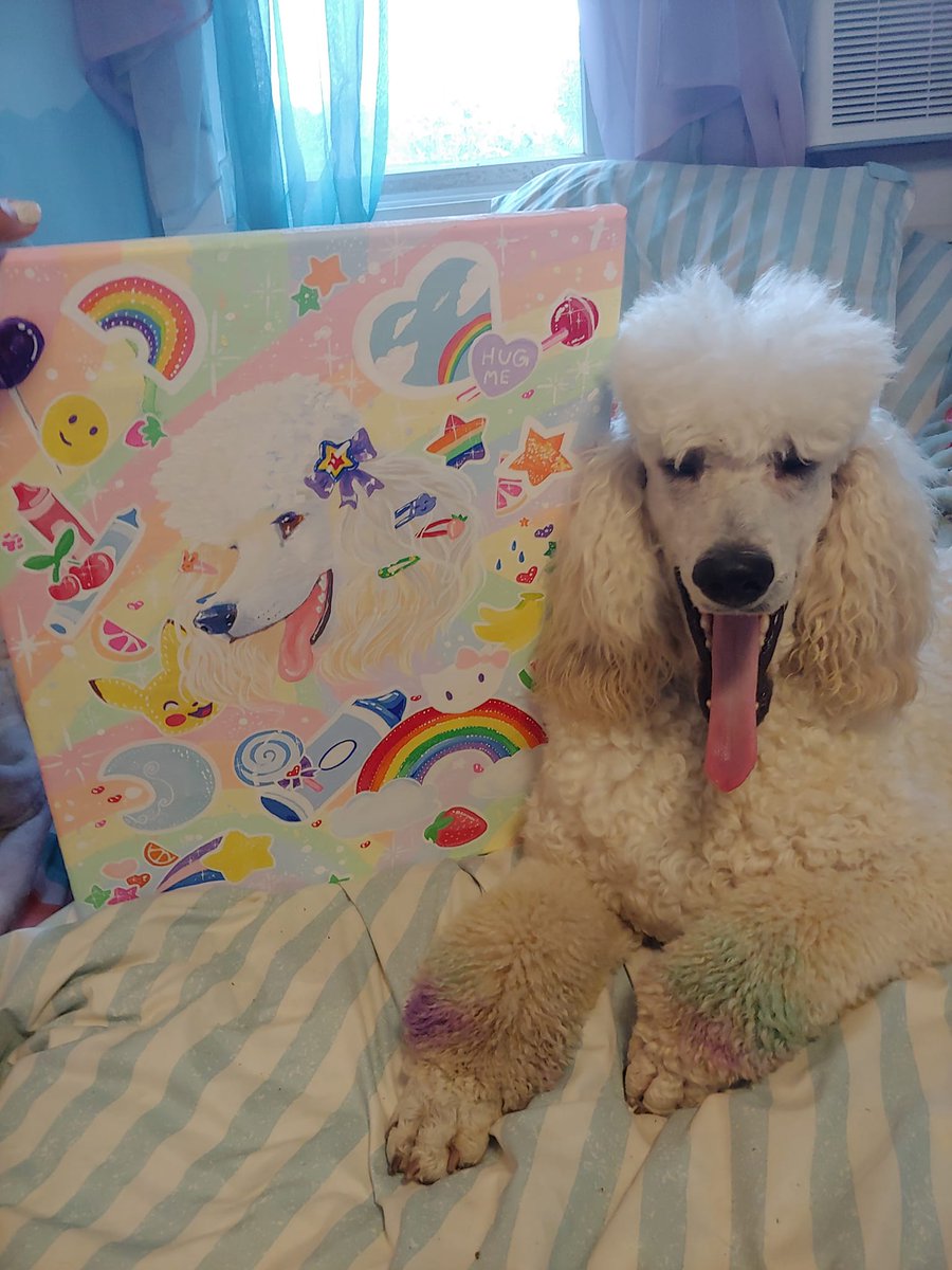 GammaRayCat's tweet photo. Just a little kidcore painting of my 1yr old poodle :) https://t.co/YfuggrO6HC