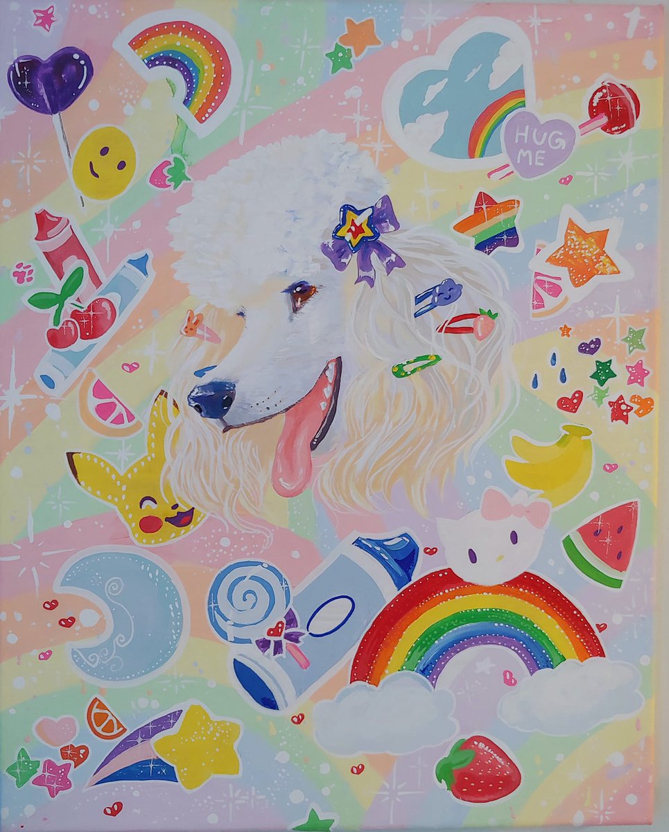 GammaRayCat's tweet photo. Just a little kidcore painting of my 1yr old poodle :) https://t.co/YfuggrO6HC