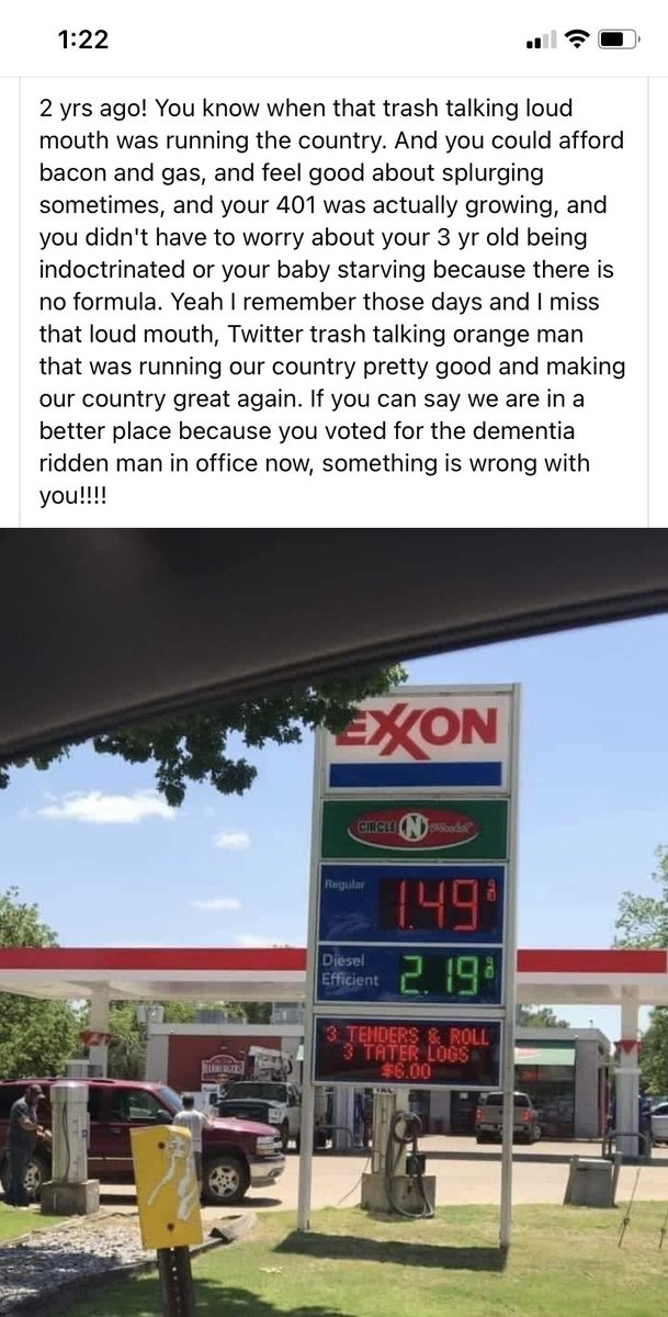 CryptoJ_1's tweet photo. You may miss the orange man, but don’t come at me with bullshit you haven’t even googled yet. #gasprices haven’t been this low since George W Bush was in office. Amazing how short some people’s memories are. Don’t believe me? #DYOR https://t.co/1QZcYt9YlP