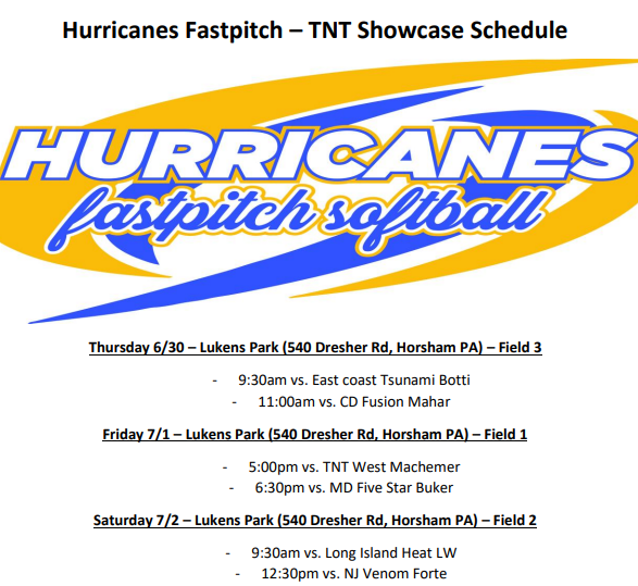 Our TNT Showcase Schedule for this week...Coaches come out and see a great group of ladies!