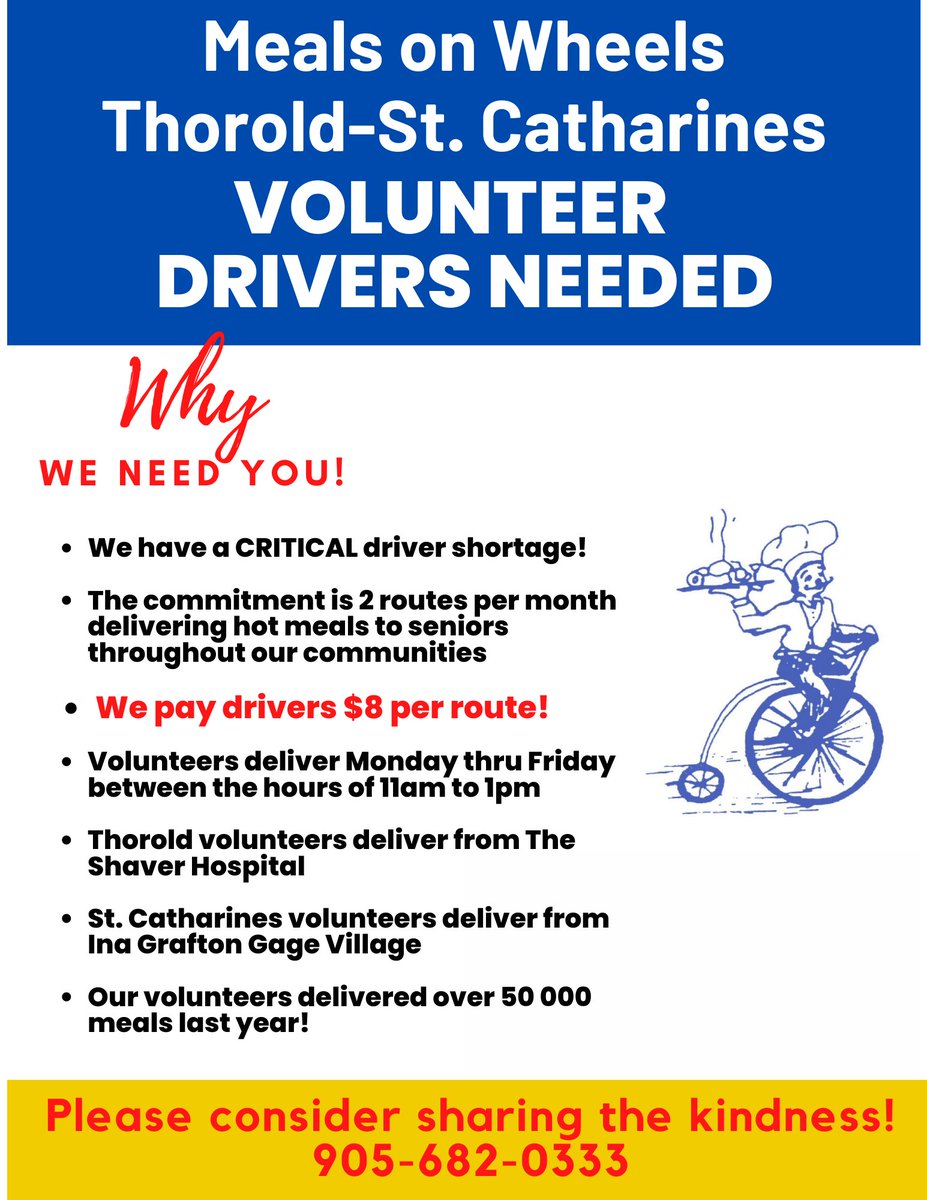 Delivery Volunteers Needed-Be a part of a dynamic team and share the kindness! @cityofstcatharines @thoroldtoday <a href="/St_Catharines/">St. Catharines</a> @Thoroldnews <a href="/stcathlibrary/">St. Catharines Public Library</a> @Stcmuseum