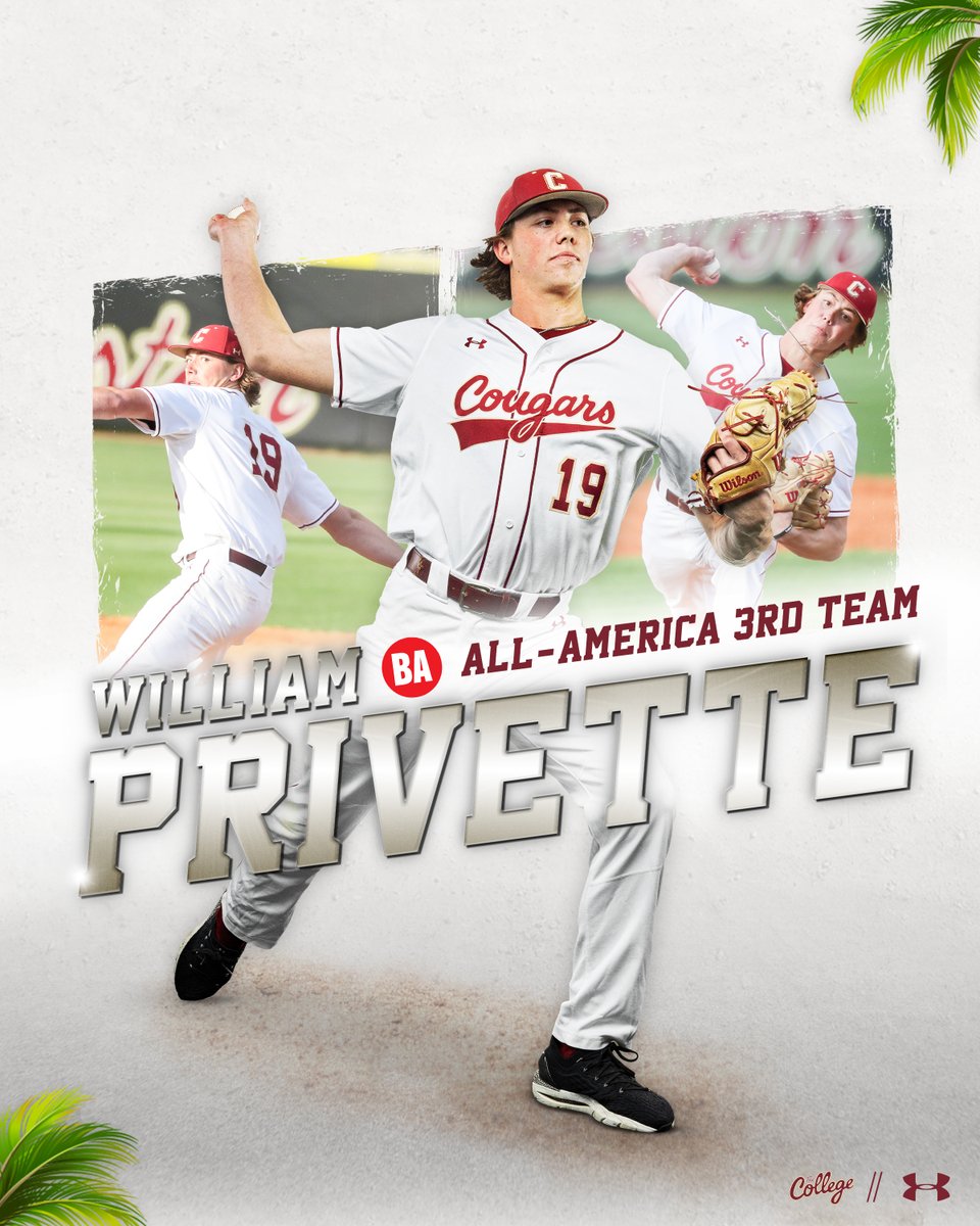 CofCBaseball's tweet photo. It's official. The 𝙁𝙄𝙍𝙎𝙏 consensus All-American in school history. 🤩

🔗 https://t.co/tMCzcfBCDU

#comeCus 🌴⚾️ https://t.co/T6OHWcU9or