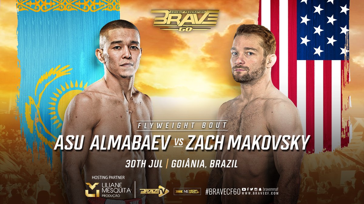 Straight from Kazakhstan, Asu “Zulfikar” Almabayev will face the North American, Zach “Fun Size” Makovsky on a Flyweight bout in Brazil! 🇧🇷👊🔥

#BRAVENation, are you ready??? 💣

#BRAVECF60
🗓️ July 30th
📍Goiânia, Brazil

[#BRAVECF #Brazil #Goiania]
