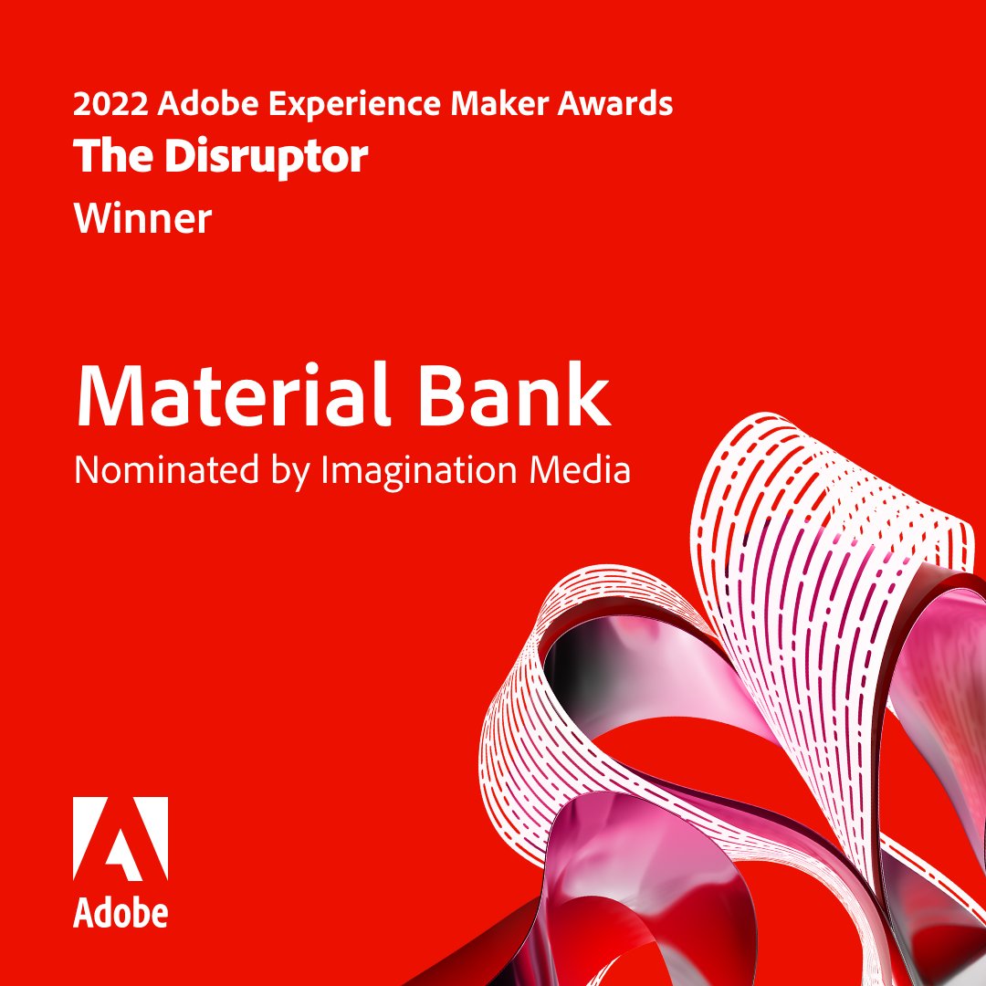 im_imdigital's tweet photo. We loved celebrating Material Bank at the 2022 #AdobeExperienceMakerAwards. Our client won The Disruptor for exceptional efforts to reimagine the commerce experience. Learn more here: https://t.co/qFvuUwdabd

#AdobeExperienceMakerAwards #AdobePartners #ImaginationMedia #partners https://t.co/EY0rRDEawg