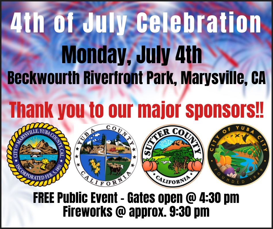 CountyofSutter's tweet image. Along the Feather River between Marysville and Yuba City, the community fireworks celebration returns Monday, July 1 to Beckwourth Riverfront Park.
