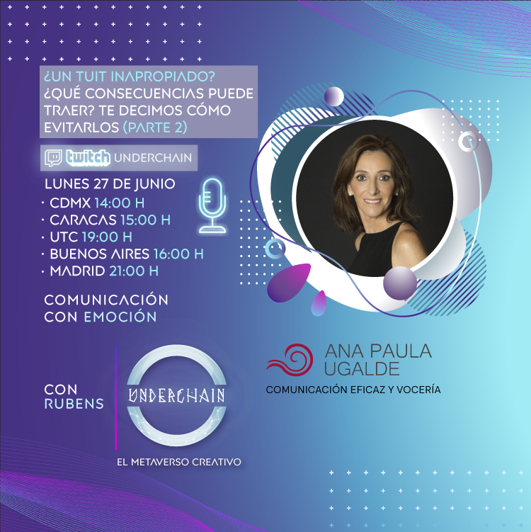 Underchain_'s tweet photo. #ComunicaciónConEmoción 🎙️|🎧 ¿Un tuit inapropiado? 🤳 En breve empezamos con la segunda parte de este tema de interés para quienes tenemos redes sociales, de la mano de nuestra invitada @anapaugalde.    
👉https://t.co/xw412XiXJc #Twitch #Streaming #Twitter #podcast https://t.co/8FdYkkDEGj