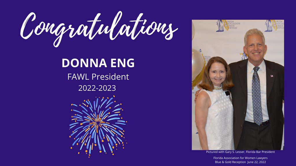 FAWL_FAWL's tweet photo. ⭐️⭐️⭐️ Congratulations Donna Eng! ⭐️⭐️⭐️
Donna was sworn in as the President of #FAWL on June 22, 2022 at the #FLBarAnnualConvention (pictured here with newly installed @FLBarPresident @GarySLesserEsq) Looking forward to your leadership over the next year! https://t.co/gKqEMIQoQU