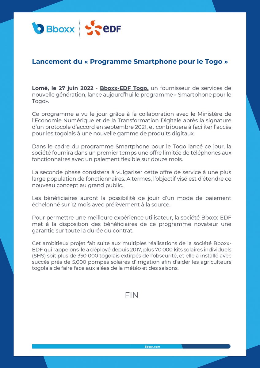 Nous sommes heureux de vous annoncer que nous avons lancé le « Programme Smartphone pour le Togo » en collaboration avec le Ministère de l’Economie Numérique et de la Transformation Digitale. <a href="/NumeriqueTG/">Ministère de l'Efficacité du Service Public 🇹🇬</a> 

#smartphon #TogoDigital #DigitalTransformation #Digitalisation