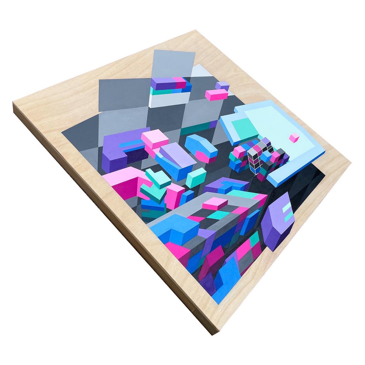 “File001.zip” 16 x 16” in • Acrylic on wood • On view as part of the group exhibition, “Drifting Into The Abstract” at Ryan Joseph Gallery • Opening 7/16 • Denver, CO #abstractart #graffuturism #painting #art #geometric #file