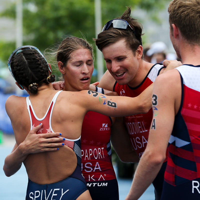 usatriathlon's tweet photo. Happy #MedalMonday 🥉

@rethsider, @TKSpivey, @KMcDowell1, and @Summerrappz took the podium yesterday as they won bronze at the 2022 World Triathlon Mixed Relay World Championships in Montreal 🇺🇸