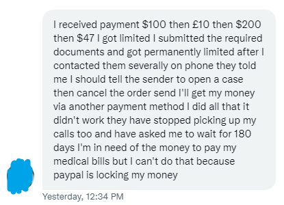 PaypalTakedown's tweet photo. #paypaltakedown #stopusingpaypal #paypal
EXPERIENCE OF A USER - PART 43

"You can no longer do business with PayPal"
Permanently limited account with only $ 357 and no valid reason!
It is better to change the PayPal name to PopiPopi = 🤡 https://t.co/DFq50tAL13