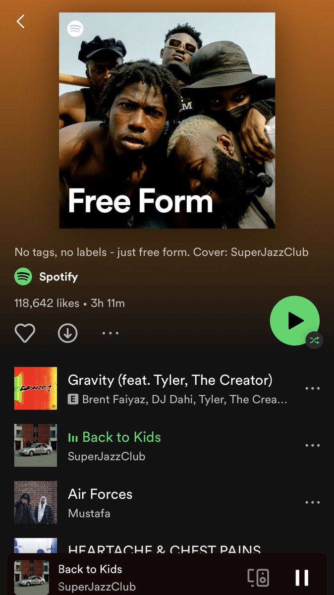 Neighborhood kids from Accra posted up on playlist covers! ‘Free Form’ baby ❤️
Love to the teams at <a href="/SpotifyUK/">Spotify UK & Ireland</a> and <a href="/SpotifyAfrica/">Spotify Africa</a> for the support.

Need you guys to hop on and play our new record ‘Back to Kids’ along with incredible records. 
Link: spoti.fi/3NqUSAO