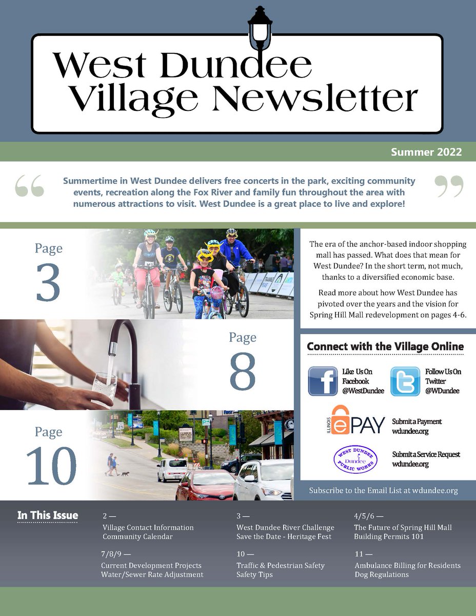 The latest West Dundee Village Newsletter is now available online!  mailchi.mp/wdundee/villag…

The Village Newsletter was mailed to West Dundee residents last week. Additional copies are available at Village Hall or any of the Village offices.