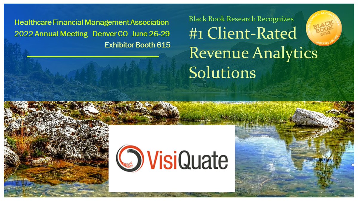 blackbookpolls's tweet image. Black Book Research recognizes #1 Client-Rated VisiQuate exhibiting at HFMA Annual Conference Denver Booth 615 #RCManalytics #rcmtechnologies  #healthcareanalytics #rcm #visiquate #hfmaannual @VisiQuate