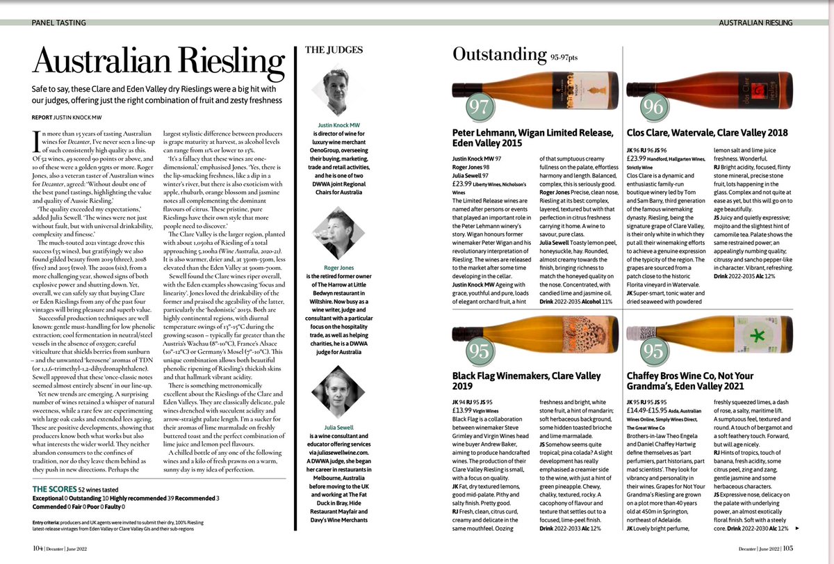 littlebedwyn's tweet photo. A round up of some superlative Riesling from Eden and Clare @wine_australia published @Decanter June issue @ChaffeyBros @closclarewines @PewseyVale @henschkewine https://t.co/UZsagAMIbc