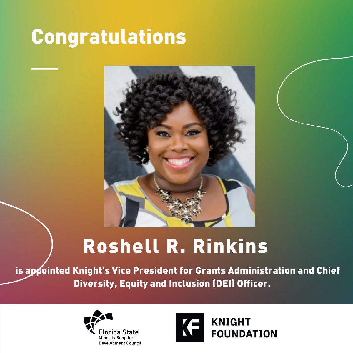 flbdcorg's tweet photo. Congratulations Roshell R. Rinkins, the new Vice President for Grants Administration and Chief Diversity, Equity, and Inclusion (DEI) Officer at the Knight Foundation.
Read more here: https://t.co/Swtfy2X7AU
#FSMSDC #supplierdiversity #KnightFoundation #diversity #inclusion https://t.co/CXDx3NFYKf