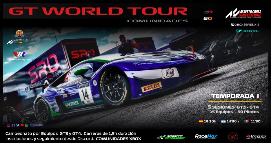 ⛔️El GTWT Comunidades <a href="/Xbox/">Xbox</a> ha llegado a su fin dejando grandes sesiones y nuevas amistades en este mundillo Simracing 🏁😍

Felicidades a los equipos ganadores y a todos los participantes!!

Sigue ⬇️

#XboxSeriesX #XboxSeriesS #AssettoCorsaCompetizione
<a href="/AC_assettocorsa/">Assetto Corsa</a>