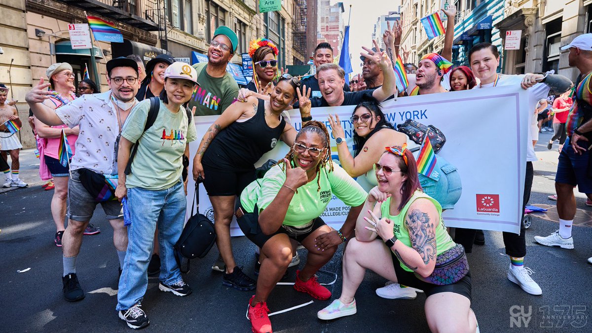 ChancellorCUNY's tweet photo. Loved coming together to march with our LGBTQI+ community at NYC #Pride yesterday! Especially touched by all the parade watchers who shouted out love for their @CUNY colleges along the way. #CUNYPride 🏳️‍🌈 https://t.co/cqECSy0UHD