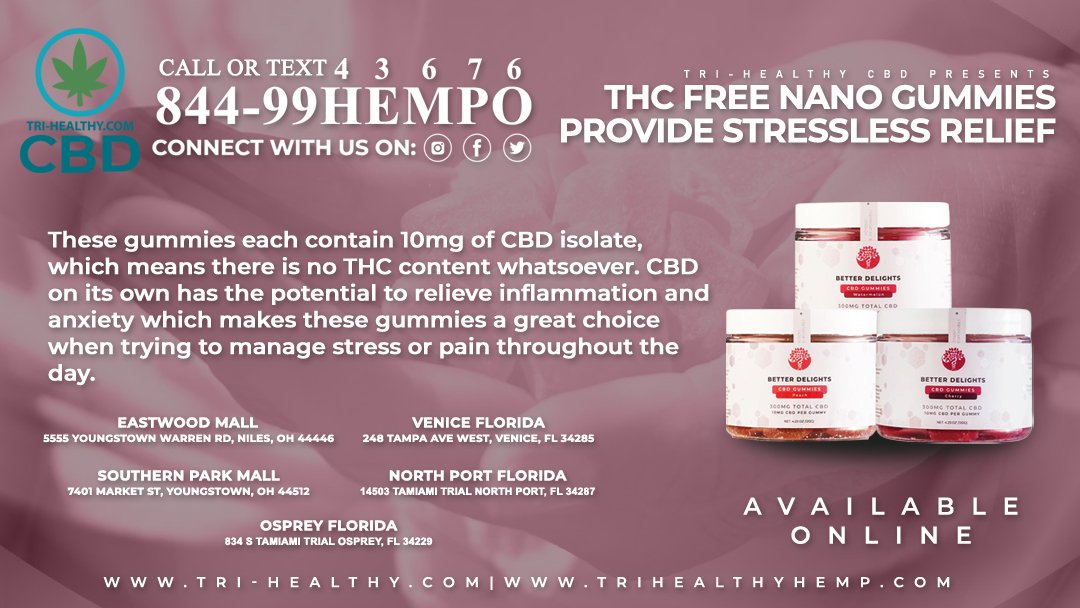 trihealthcbd's tweet photo. With 10mg of CBD isolate per gummy you won't need to worry about a drug test. https://t.co/lCpZsl2IZT #THCFree #NanoGummies #CBDGummies #PeachGummies #WatermelonGummies #CherryGummies #Relief #CreatingBetterDays #TriHealthyCBD https://t.co/tHbYzfIhag