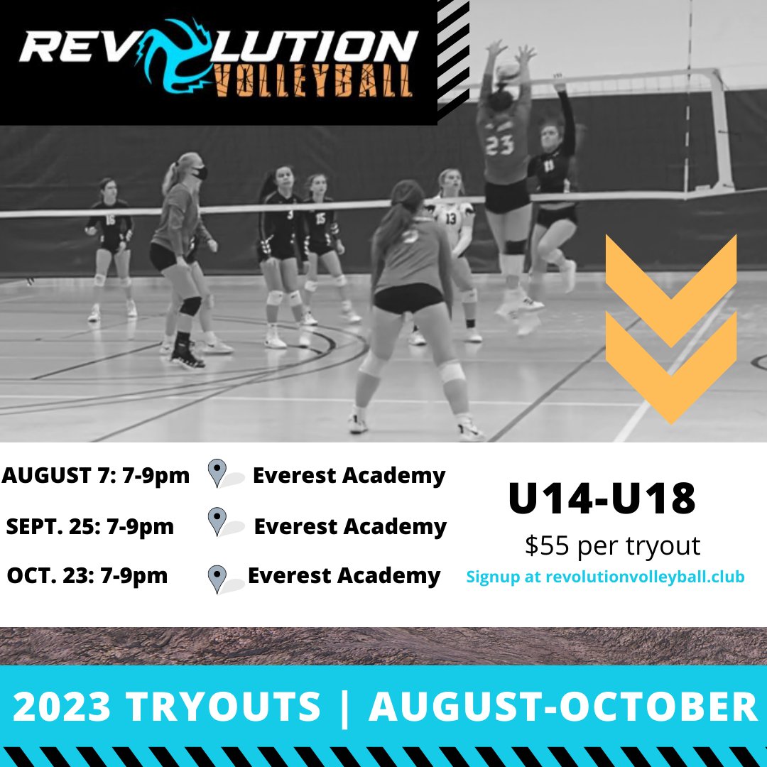 REVOVBALL's tweet photo. 📌 2023 TRYOUT DATES! 
For more details see link in bio.
#revolutionvolleyball #revovball #revitup #jointherevolution #tryouts https://t.co/CfHPcAKn6W