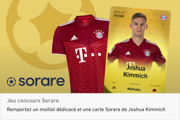 lequipe's tweet photo. [#Concours] Remportez un maillot dédicacé et une carte @Sorare de Joshua Kimmich

Pour tenter votre chance, c'est par ici : https://t.co/jypueWBToO https://t.co/a8tNtjxdkB