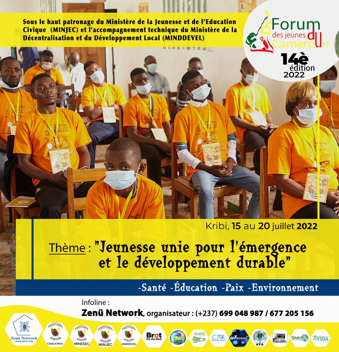 humaneesCMR's tweet photo. #FJC14 🇨🇲🇨🇲🇨🇲
🚨 🚨 🚨 La 14è édition du Forum des Jeunes du Cameroun #FJC2022 🌊 pointe à l’horizon.
Es-tu prêt ❓❓ 🚀
Lancement prévu le 15 juillet 2022 à #Kribi 🏝️ sous le thème : "Jeunesse camerounaise unie pour l’émergence, la modernisation et le développement durable". https://t.co/fVWih7NLXv