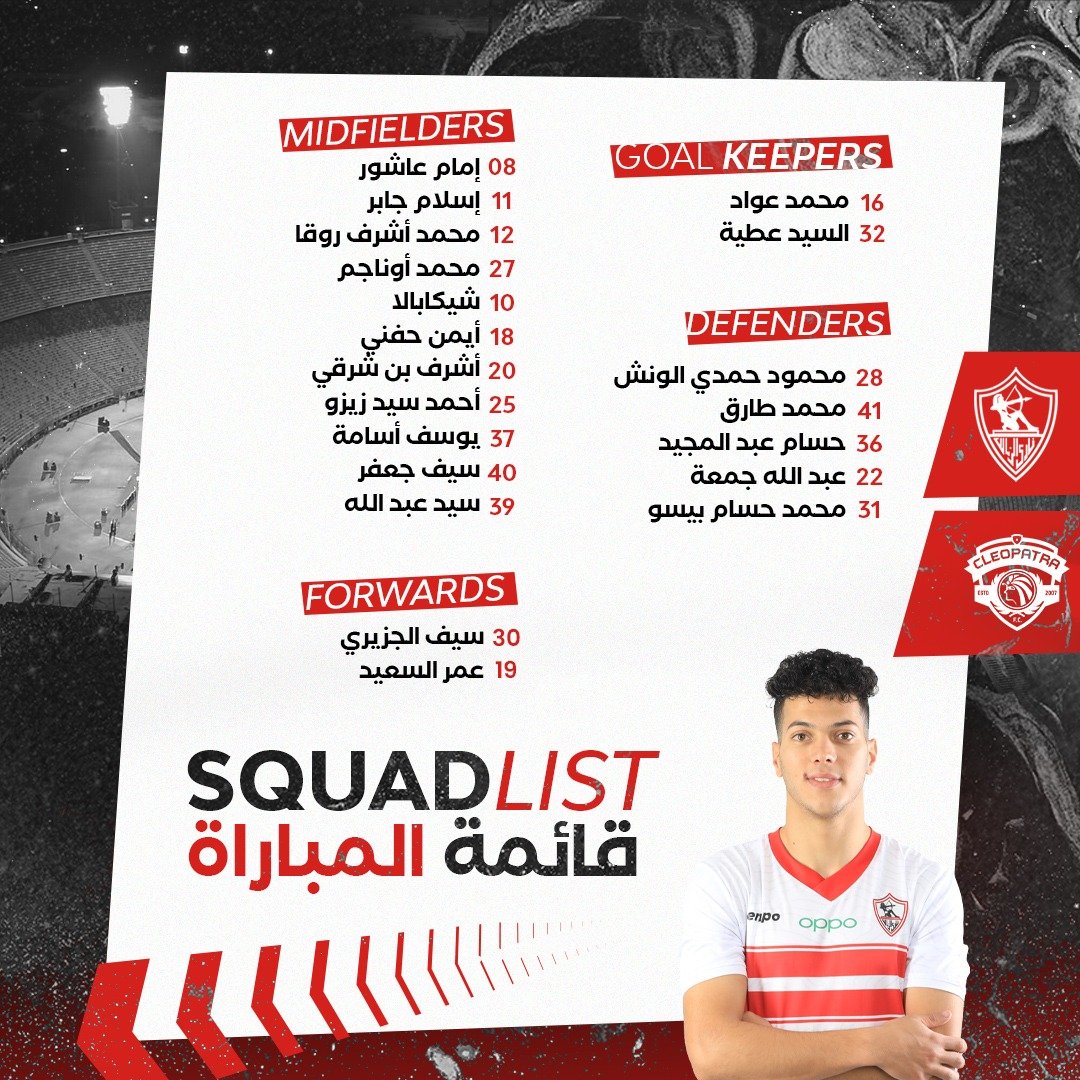 ZSCOfficial's tweet photo. 📝 قائمة الزمالك المشاركة في مباراة سيراميكا غداً. 🏹 

#Zamalek  #MostTitledIn20C | #الزمالك https://t.co/yuW6PunNmC