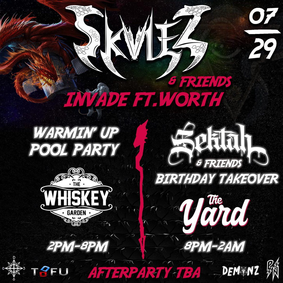 SKVLEZ &amp; FRIENDS INVADE FORT WORTH JULY 29th, PREPARE YOURSELVES!!😈🐉

FULL LINEUP AND MORE DETAILS COMING VERY SOON…