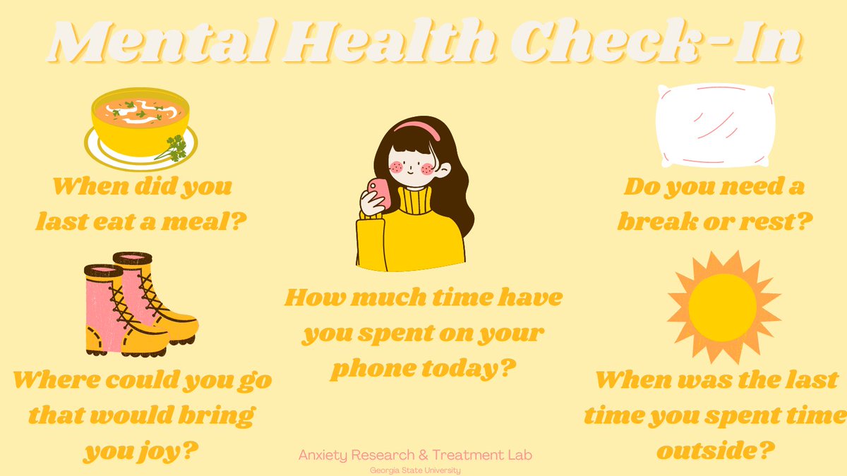 GSUARTLab's tweet photo. Happy #MentalHealthMonday! Take some time to check in with yourself. #mentalhealth #selfcare https://t.co/kV81BNce6Z