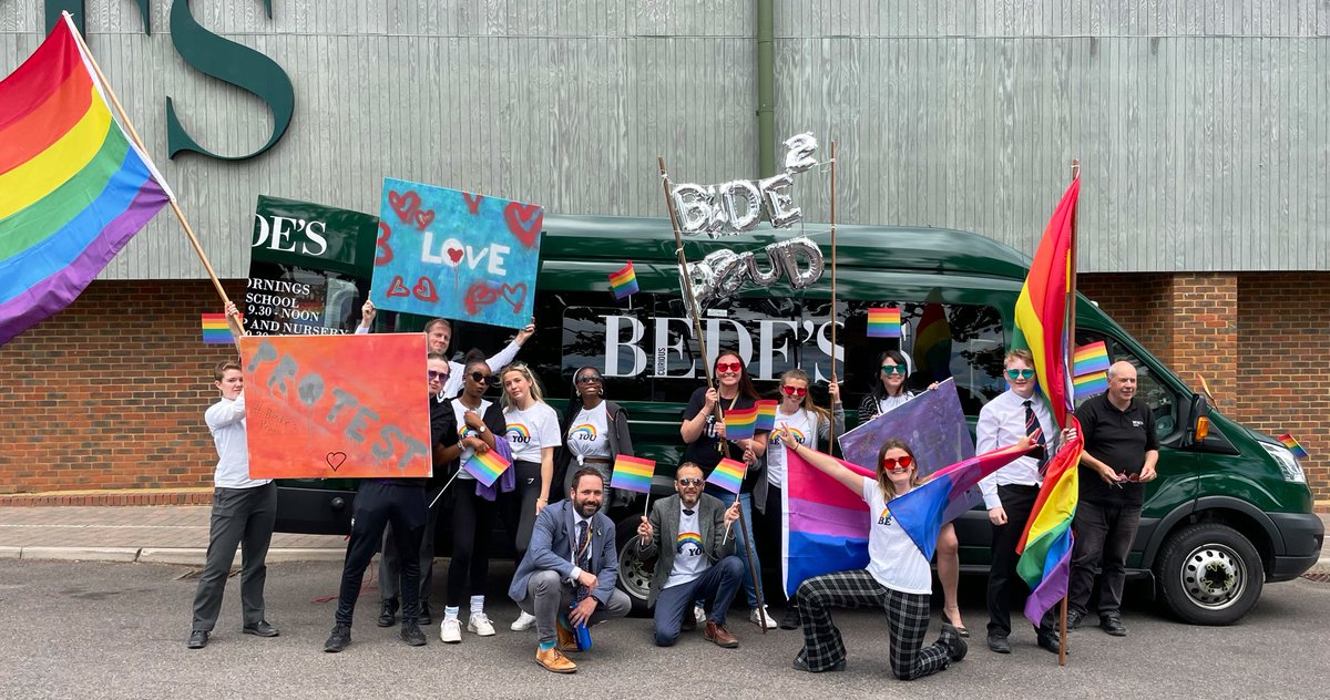 HAPPY PRIDE! 🏳️‍🌈🏳️‍⚧️🎉 Huge thanks & super proud of all involved for being part of our first ever @bedesnews Pride Parade! Can’t wait to be part of @PrideBrighton in August! #TeamBedes #BedesProud #BeYou #LoveIsLove #PrideMonth #LoveProtestUnity #WeStandTogether #Pride #Bedes