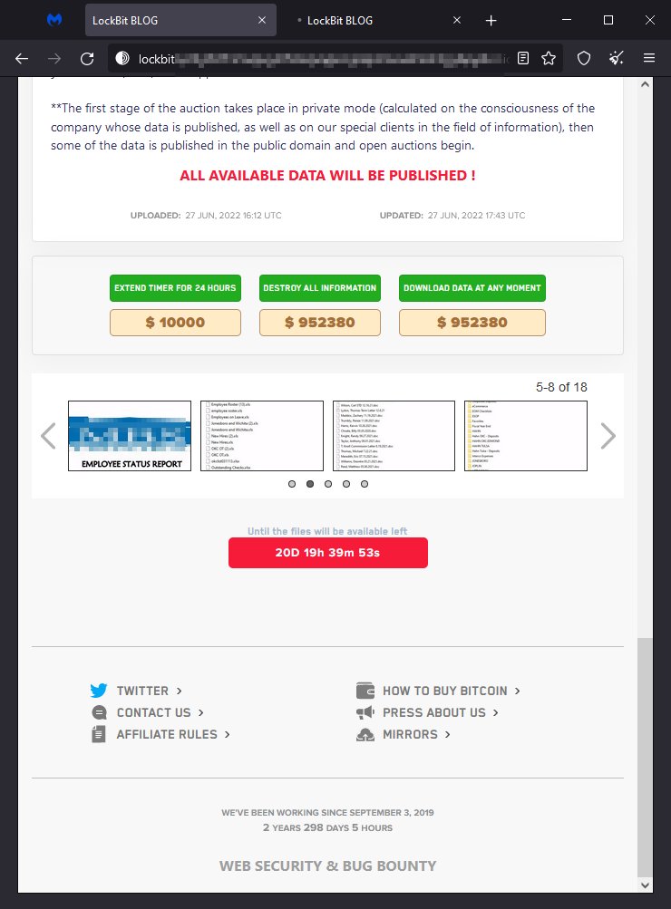 #LockBit 3.0 #ransomware expone a una de sus primeras víctimas en su nuevo modo de "subasta" 🧐

"La primera etapa de la subasta se lleva a cabo en modo privado, luego algunos de los datos se publicaran en un dominio público y comienzan las subastas abiertas"