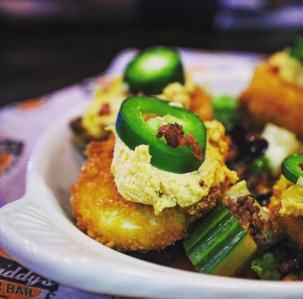 BadDaddysBurger's tweet photo. They're lightly fried and a little spicy, so it's no wonder they're Not Your Mama's Deviled Eggs.
.
 📷 : @hulk_hungry
.
#DeviledEggs #FriedDeviledEggs #BadDaddys https://t.co/3J3Ov9D8xM