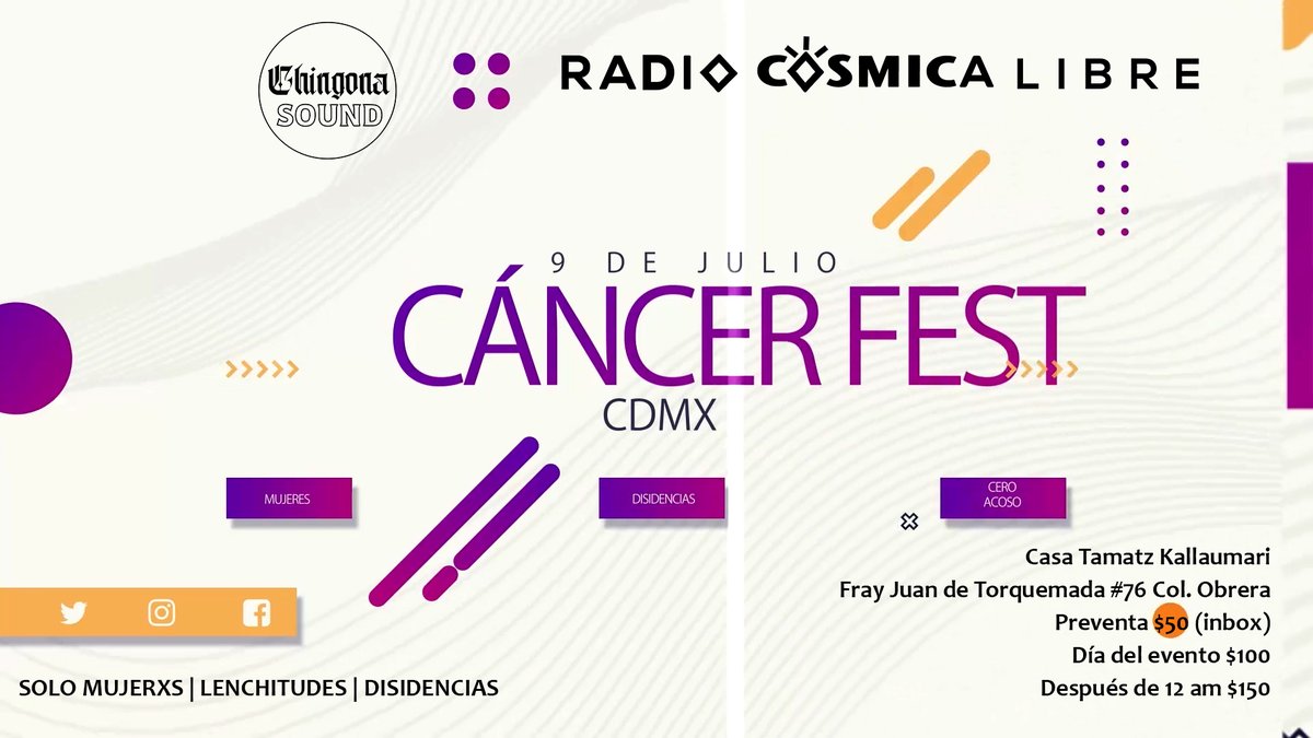 hackiemusic's tweet photo. @miglethhy la que sigue es #cancerfest, prepara tus mejores pasos....traído para ti por @radio_cosmica - @chingonasound y amigues https://t.co/W3QObCm9rr