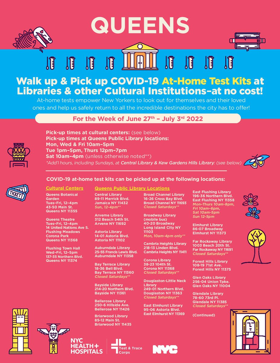 Commonpoint_Qns's tweet photo. It's #GetTestedTuesday! Get a free #COVID19 test at @NYCHealthSystem sites across Queens including @QueensMuseum, @NYCGothamHealth, @LIFECampInc, & @JeniferRajkumar's office, or pick up home tests from @queensbotanicl, @QueensTheatre, @FlushingTwnHall, or any @QPLNYC library! https://t.co/bjz95Conhf