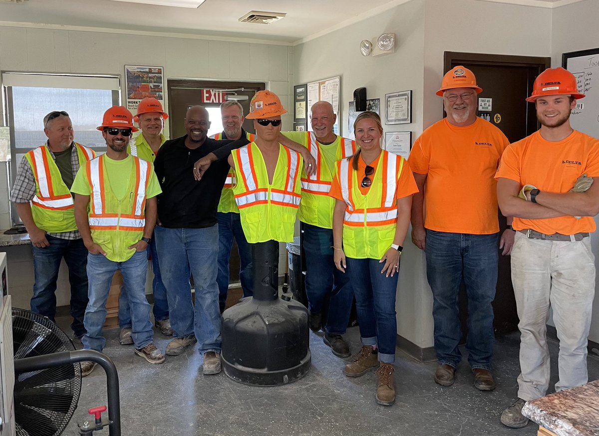 DeltaCompanies's tweet photo. Next stop for senior managers during Delta Safety Week was the HMA Plant in Cape Girardeau, Missouri. It’s OK to share a few laughs while discussing safety. Everybody wants to get in the act - check out the “dummy” in the middle!
#DeltaSafetyWeek #ColasGoalZero #SafetyCulture https://t.co/xYJc2RYbmU