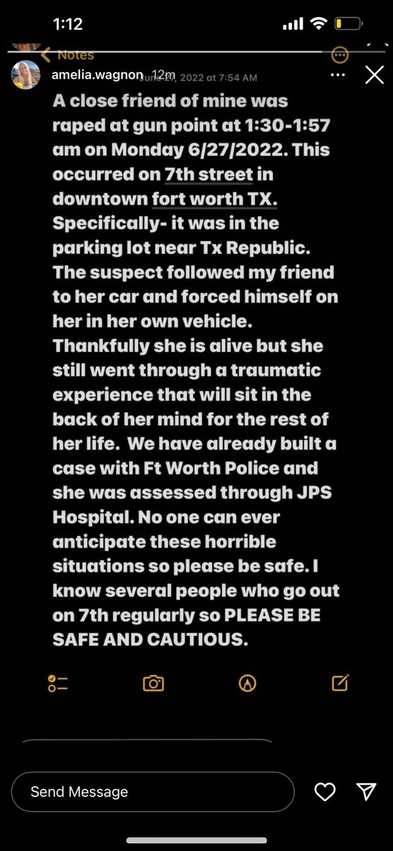 I’m not sure who posted this but this was sent to me and i know a lot of people who go to 7th so I wanted to post and I myself have driven alone and parked in that same parking lot. Always be aware of your surroundings ladies. This could have been anyone….this could’ve been me