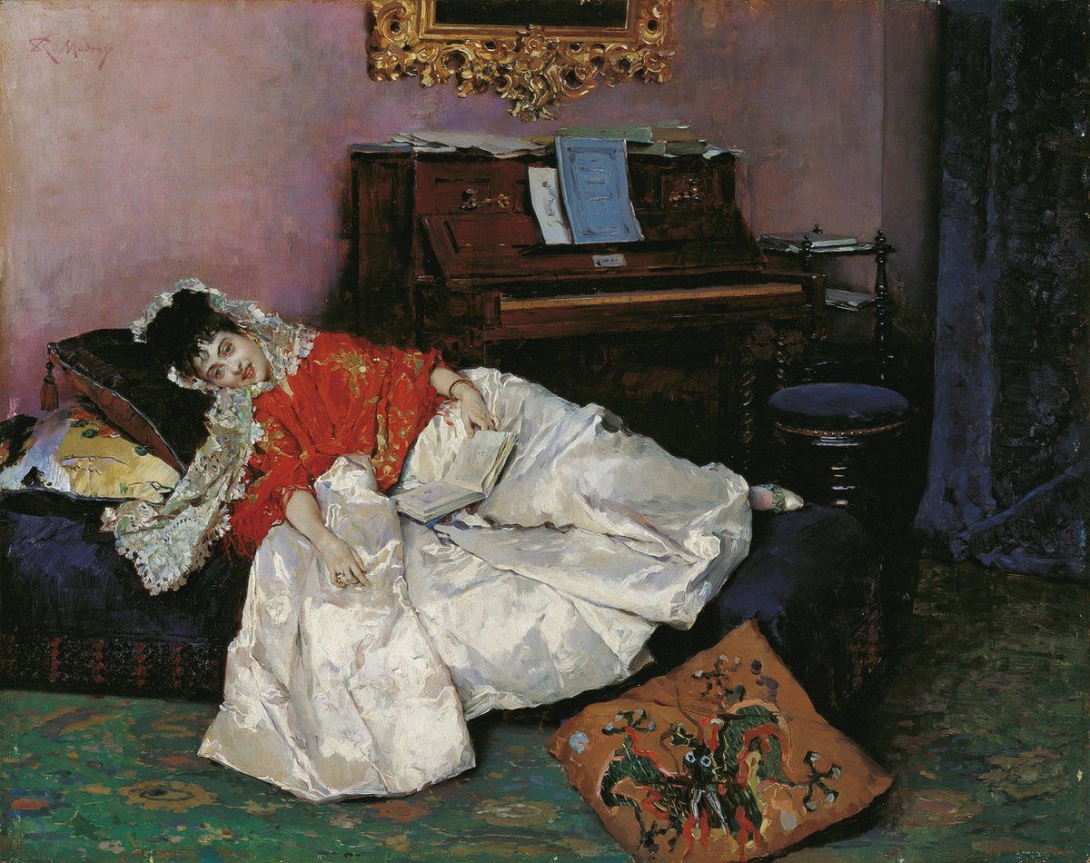 wikivictorian's tweet photo. La Lectura (Aline Mason), by Spanish painter Raimundo de Madrazo y Garreta (1880-85). Carmen Thyssen Museum. https://t.co/8JkKk9g7z0