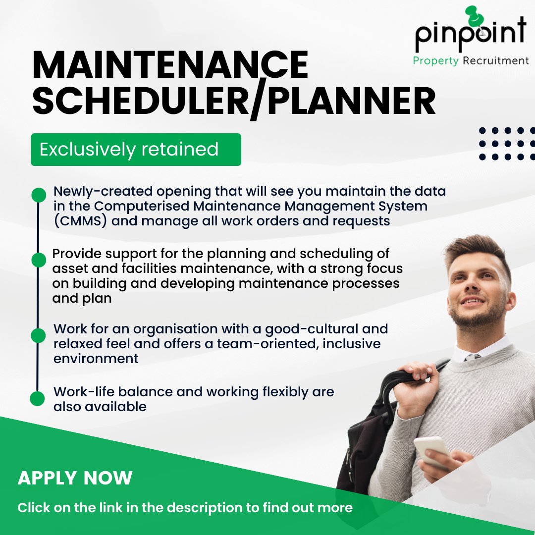 Pinpointcareers's tweet photo. We have been exclusively retained for two newly-created opportunities available with a 'for-purpose' organisation. 

To find out more about each of these roles, click on the links below. 
https://t.co/c5uQENx8N8

#FM #FMcareers #maintenancescheduler #maintenancemanager https://t.co/YFZ21j2E0t