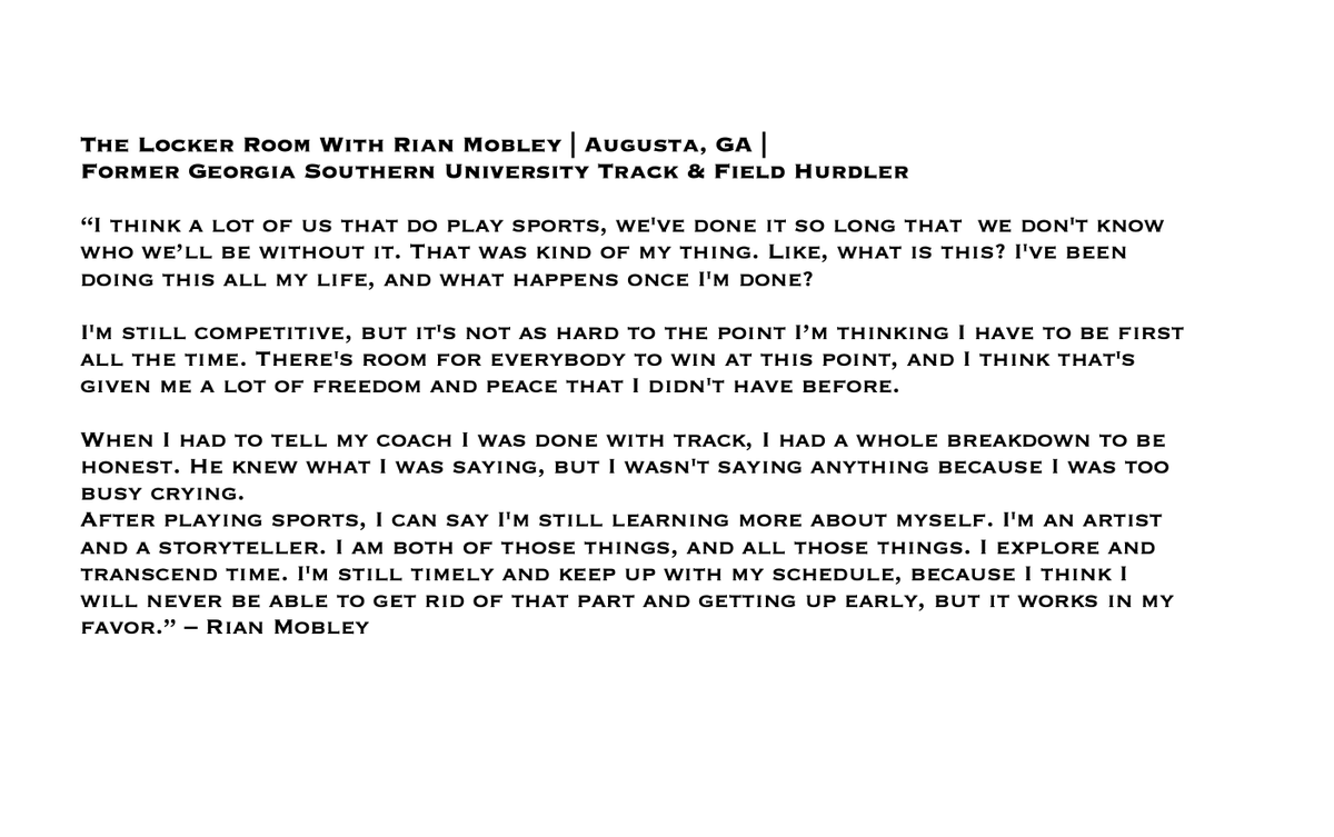 Purpose2BeHeard's tweet photo. Former @GSAthletics_TF hurdler Rian Mobley met us in "The Locker Room" to share her story &amp; journey with track &amp; field to transitioning into a full-time actress, storyteller, &amp; model. 💬💛 

Check out Rian's story here! ⤵️  #PurposeToBeHeard #PTBH https://t.co/W3CQcTxckm