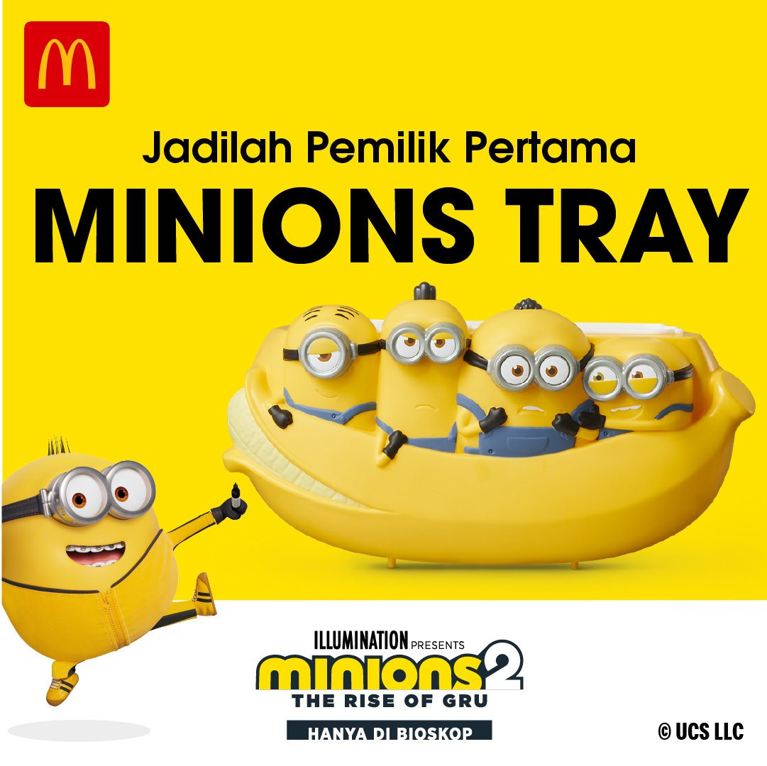 McDonalds_ID's tweet photo. Udah punya Minion Tray dari McD? Ayo ikut foto kompetisinya &amp; menangkan hadiah McD Voucher senilai Rp100.000 masing-masing untuk 10 pemenang!

Upload foto Minion Tray-mu ke IG Feed, sertakan lokasi McD tempat kamu membelinya, Tag 3 teman &amp; (@)McDonaldsid dan hashtag #MinionsTray https://t.co/glGM9bb3O3