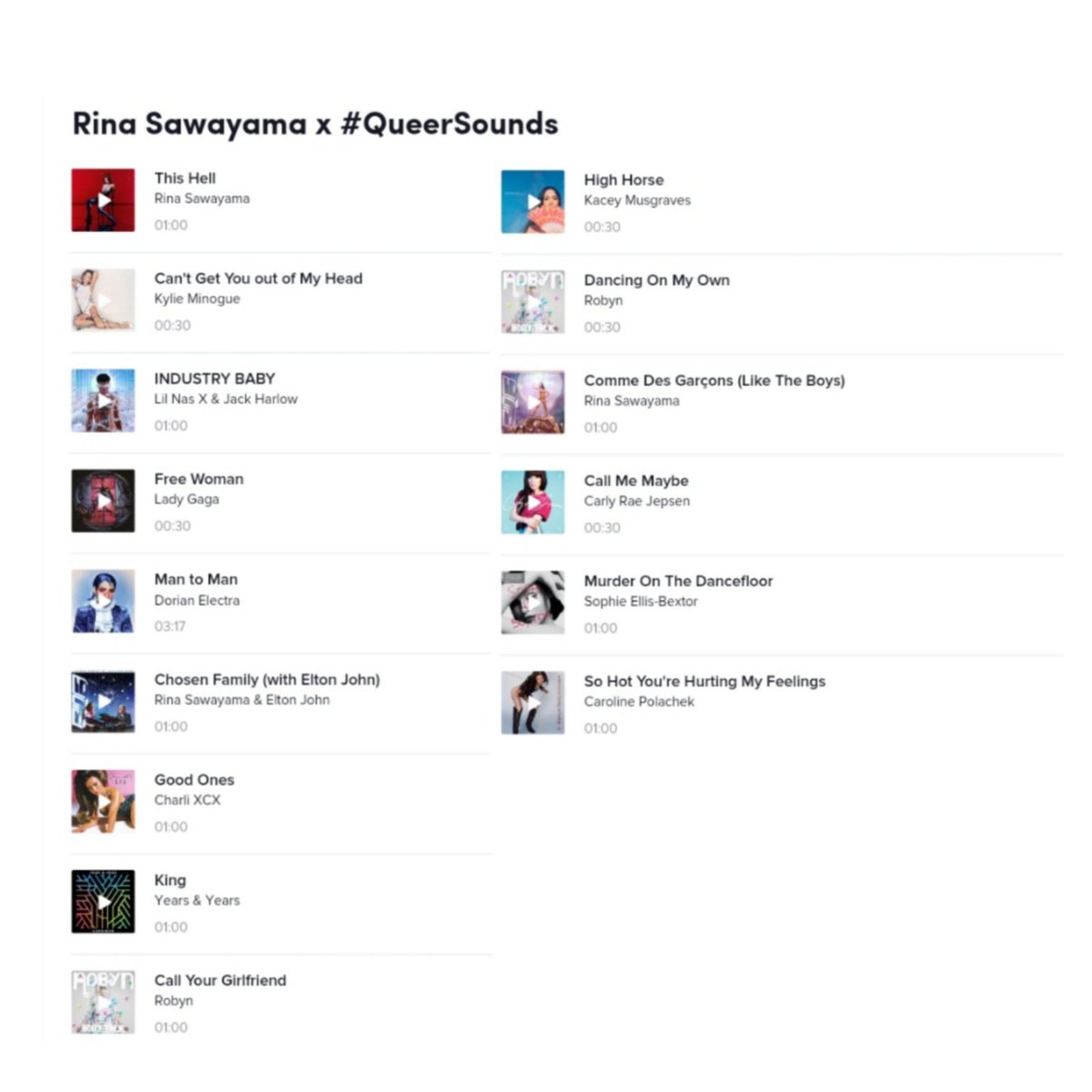 rinasawayamabr's tweet photo. Com Kylie Minogue, Lil Nas X, Dorian Electra, Lady Gaga, Carly Rae, Sophie Ellis-Bextor, Robyn e mais...
Confira a playlist de Rina Sawayama para o mΓͺs do orgulho no #queersounds do TikTok UK! π³οΈβππ³οΈββ§οΈ
π: https://t.co/xkUkzjxxwl https://t.co/P4D0u528wg