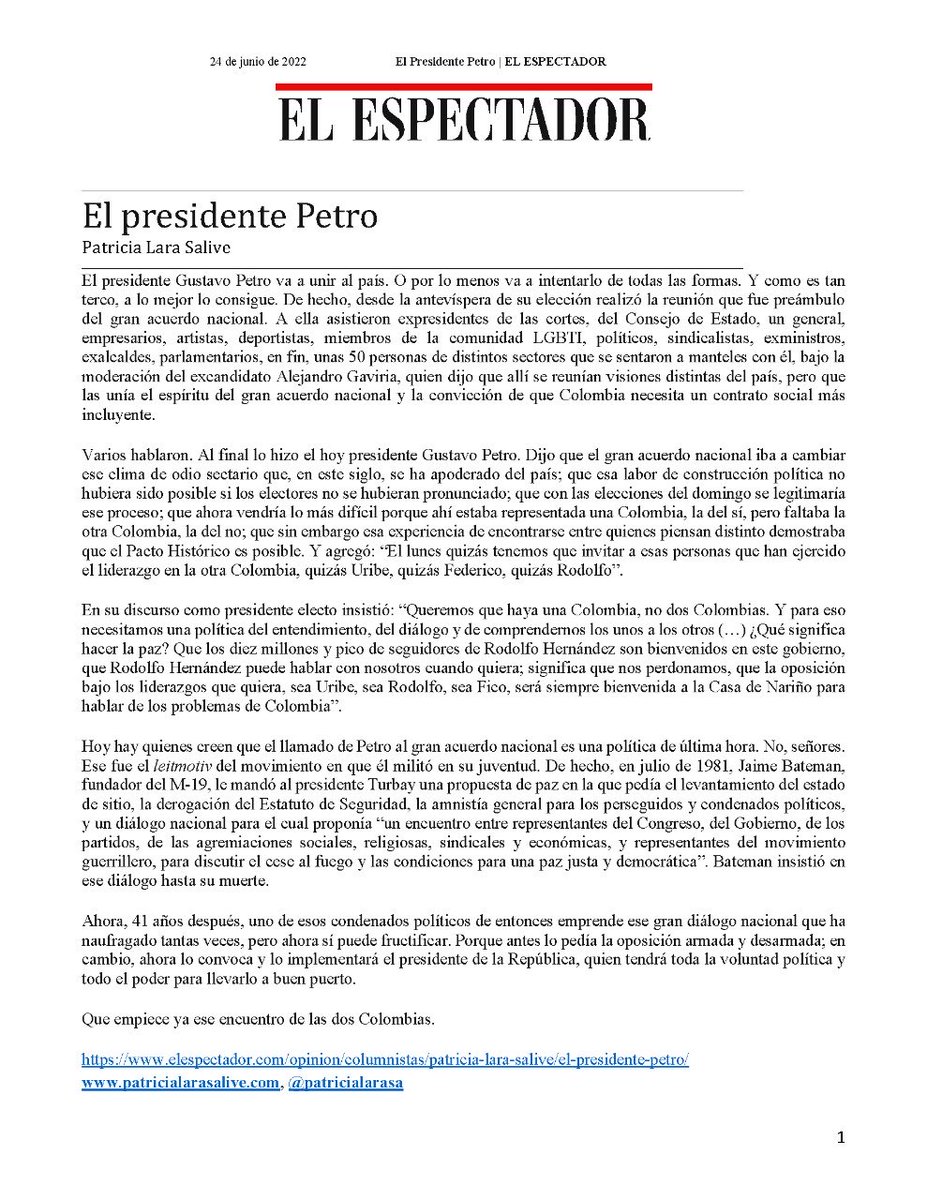 RoyBarreras's tweet photo. “Que empiece ya ese encuentro de las dos Colombias…” ⁦@patricialarasa⁩ https://t.co/bhG0wTY9tO