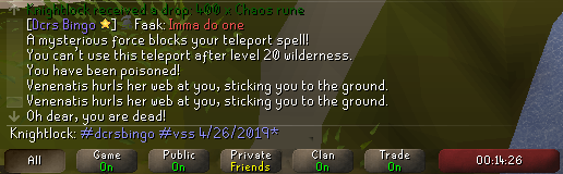 KnightlockRS's tweet image. It has been 1158 days since I lost my venenatis pet while competing in a bingo with the Verzik Seat Sniffers. Today we are reunited. I promise to never turn around and explain your rarity to @TheAmazingCodex near your mother's respawn location again.