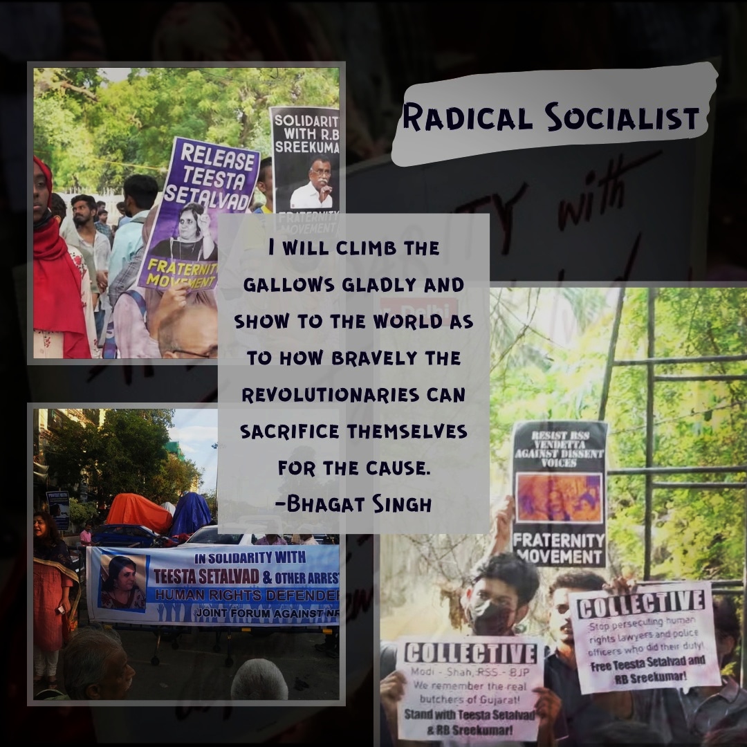 RadicalSocial4's tweet photo. In solidarity with Teesta Setalvad and all those who are incarcerated for resisting the Regime.
#radical_socialist #TeestaSetalvad #TeestaSetalvadArrested #socialism #HumanRights #againstmodi https://t.co/ZJZ2EB0i4c
