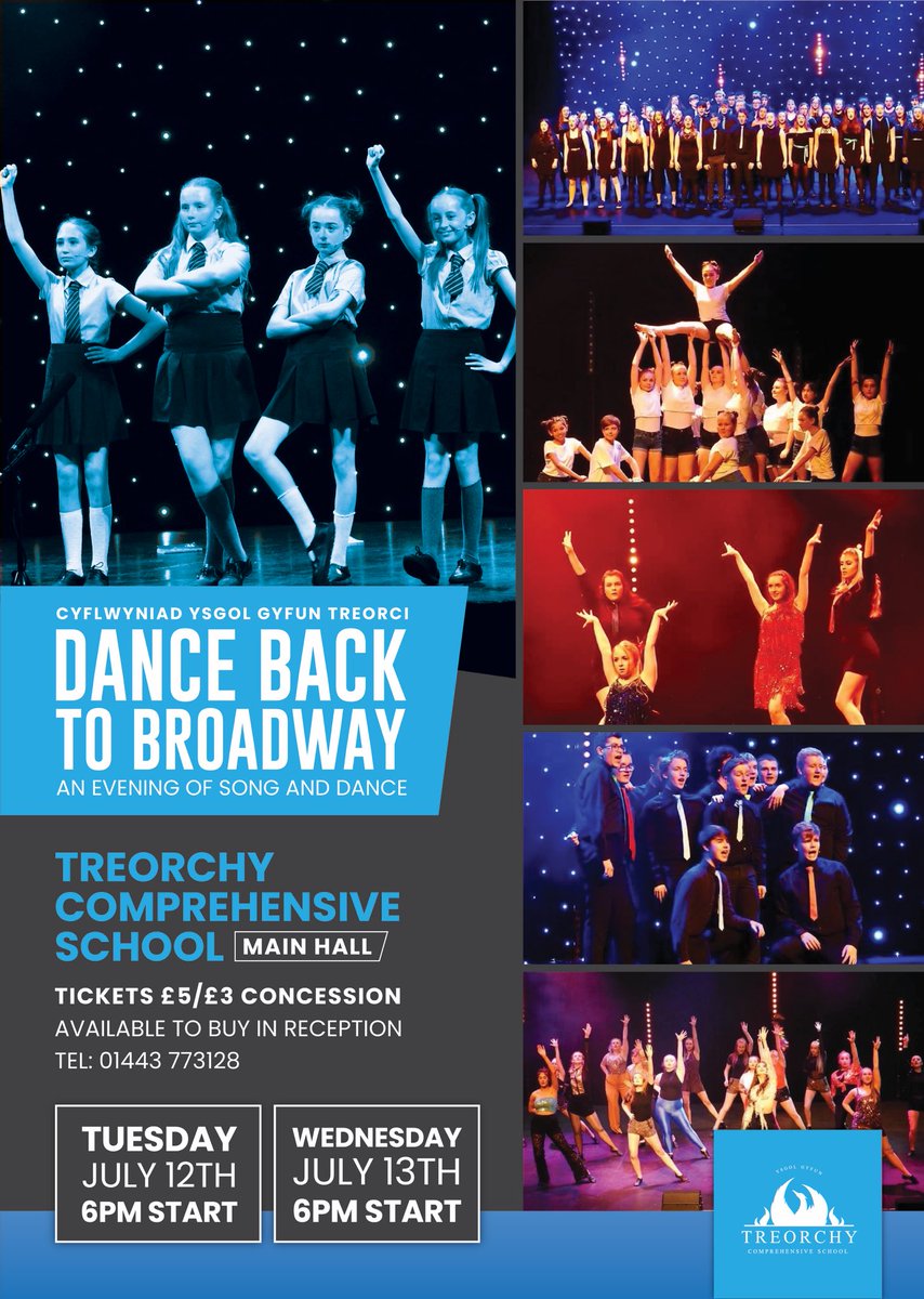 Dance back to Broadway tickets go on sale today from main reception £5/3 concessions. July 12th and 13th in the school main hall 6pm start be quick!!