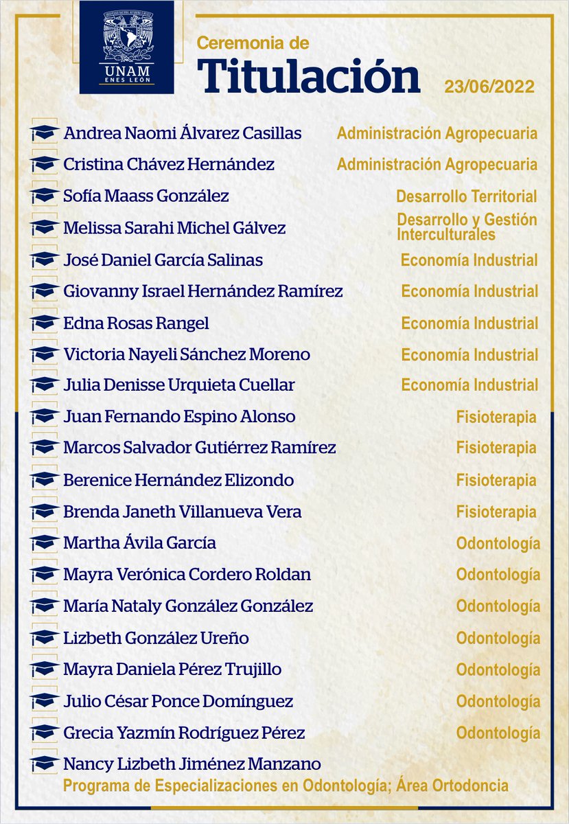 ENESUNAMLEON's tweet photo. Muchas felicidades🤩🥳🎉  a nuestros titulados y a todo el alumnado que recibió Diploma de Aprovechamiento 2018-2019 y Medalla "Gabino Barreda 2019" en la pasada Ceremonia de Titulación y Excelencia  Académica 2022.
#UNAM #OrgulloENESLeón #Goya #AzulyOro💙💛 https://t.co/pxe0bdwCg5