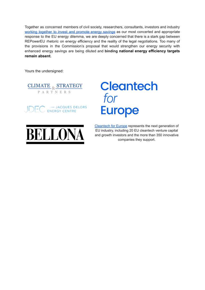 La #EficienciaEnergetica es la solución mas efectiva para salir de la #CrisisEnergética. Pero 🇪🇺 aún no impone objetivos vinculantes a los estados miembros en la #EED 💡

Os invitamos a leer esta📨de <a href="/ClimateSt/">Climate Strategy</a> <a href="/cleantechforeu/">Cleantech for Europe</a> <a href="/Bellona_EU/">Bellona Europa</a> <a href="/DelorsInstitute/">Jacques Delors Institute</a>

bit.ly/3QV367k